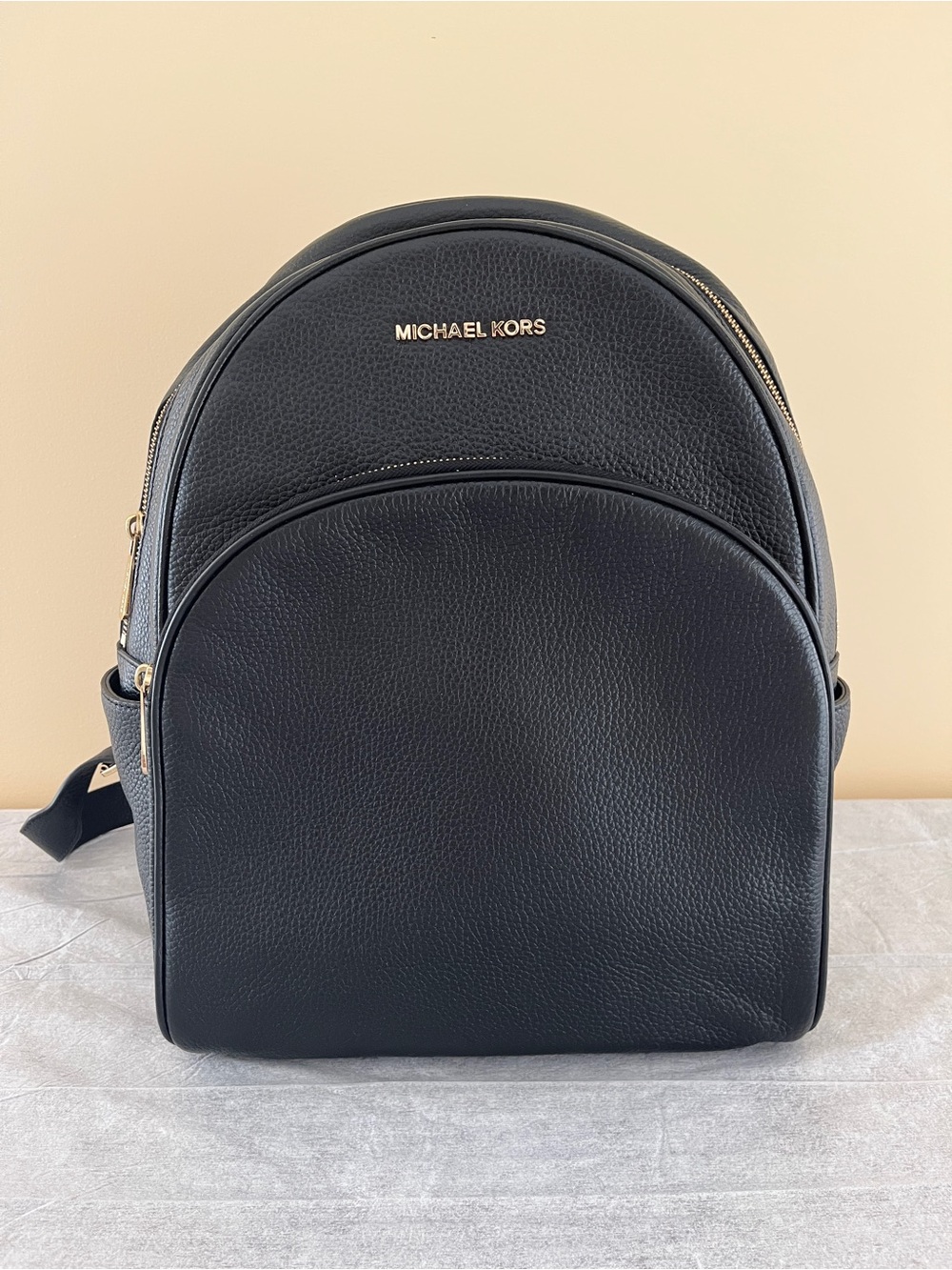 Michael Kors Black Pebbled Leather Backpack with Gold Hardware